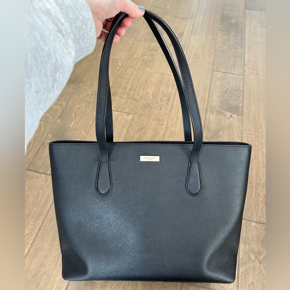 Black Leather Kate Spade Laptop Work Bag with Interior Pockets